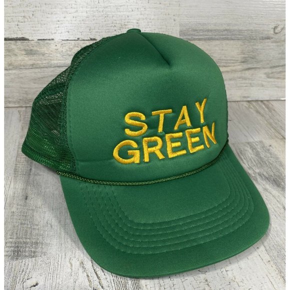 Green Trucker Hat Snapback Mesh Foam Retro Style Stay Green MaryJane Love Earth - Picture 1 of 6